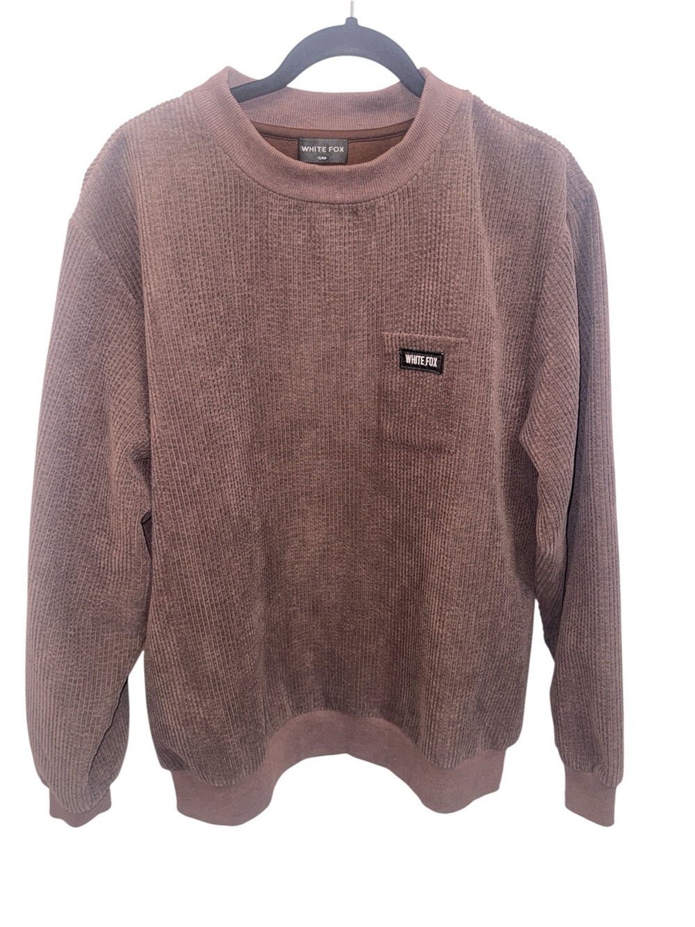 White Fox Boutique Men's Mauve-Brown Crewneck Waffle Knit Sweater